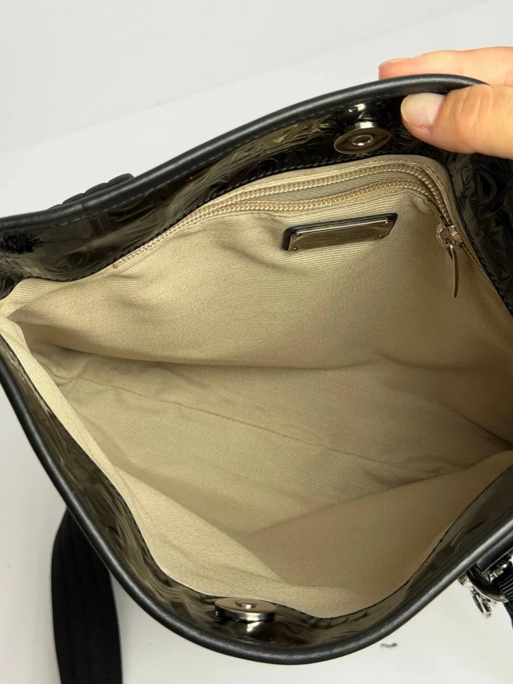 Salvatore Ferragamo Black Patent Leather Crossbody Bag